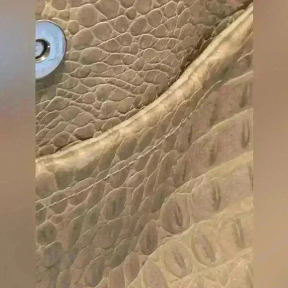 Furla Croc Embossed Handbag Satchel Lg Genuine Italian Leather Womens Taupe - Picture 4 of 16